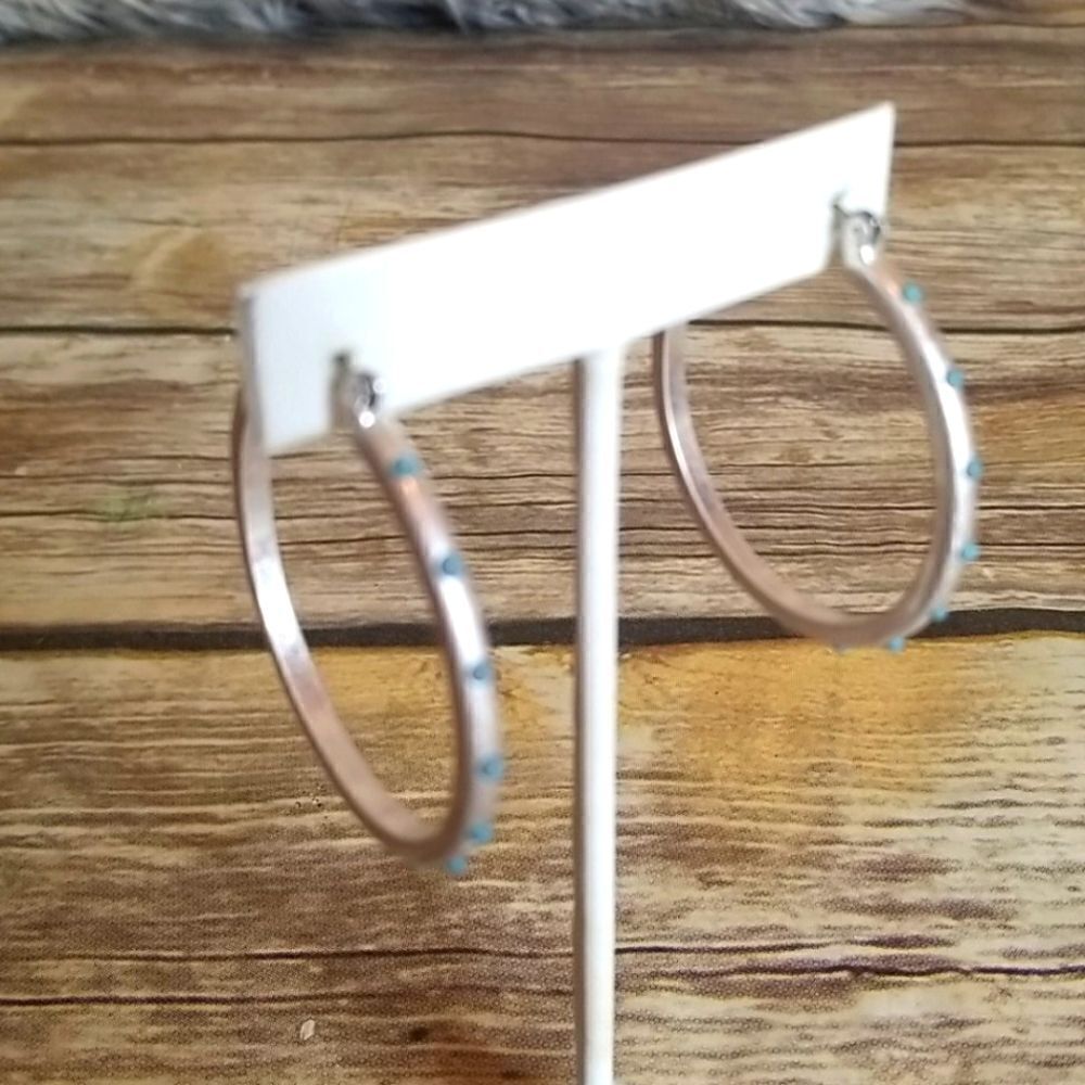 Silvertone Hoop Earring with Blue Stones